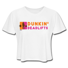 Load image into Gallery viewer, Dunkin&#39; Deadlifts Women&#39;s Cropped T-Shirt - white