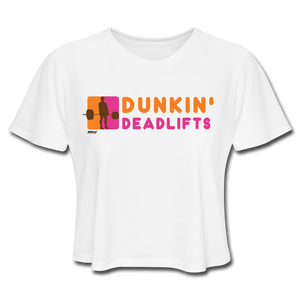 Dunkin' Deadlifts Women's Cropped T-Shirt - white