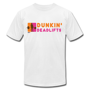 Dunkin' Deadlifts Mens Tee - white