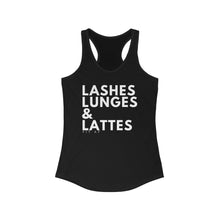 Load image into Gallery viewer, Lashes Lunges &amp; Lattes Racerback Tank