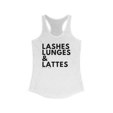 Load image into Gallery viewer, Lashes Lunges &amp; Lattes Racerback Tank