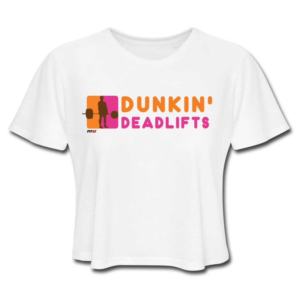 Dunkin' Deadlifts Women's Cropped T-Shirt - white