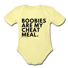 Load image into Gallery viewer, Boobies Are My Cheat Meal Toddler Onsie - washed yellow